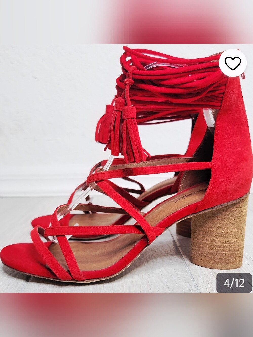 Jeffrey Campbell Red Suede Lace-Up Block Heel Sandals 8.5